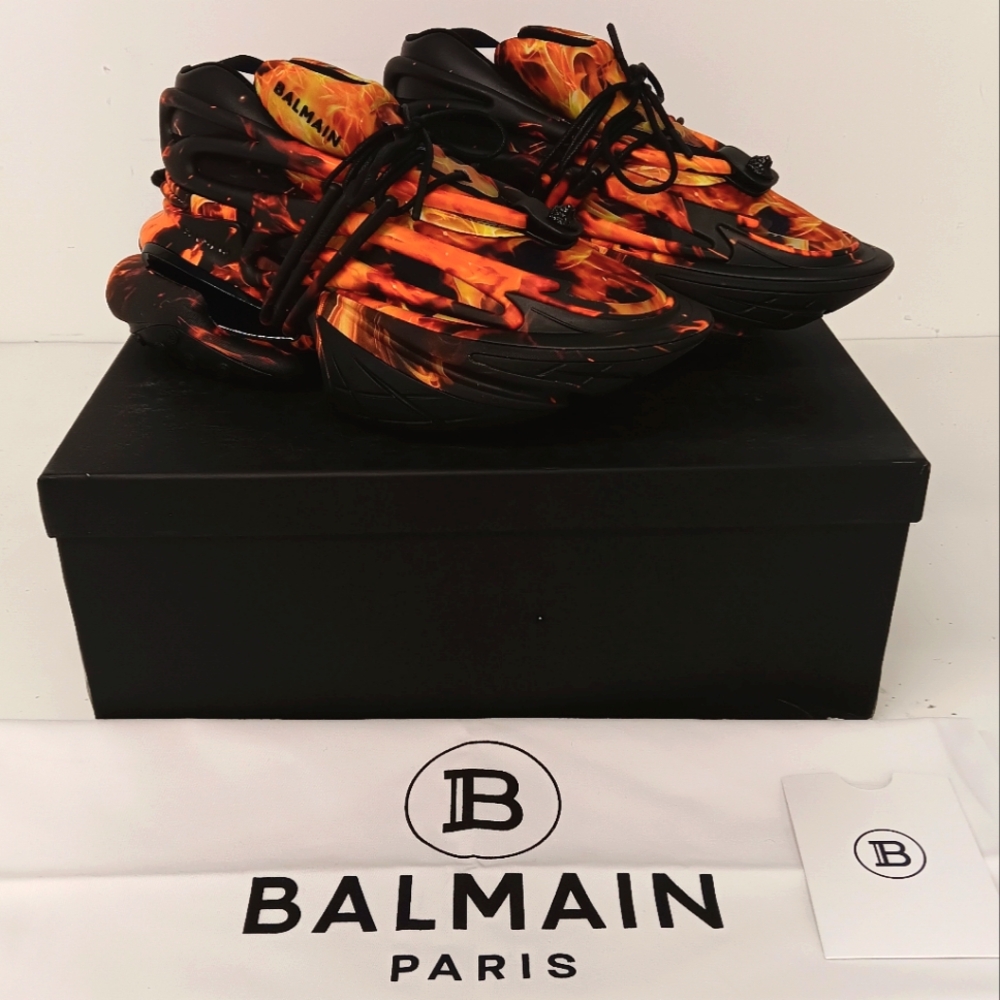 Balmain Men's Unicorn Flame Printed Low-Top Neo/Leather Sneakers